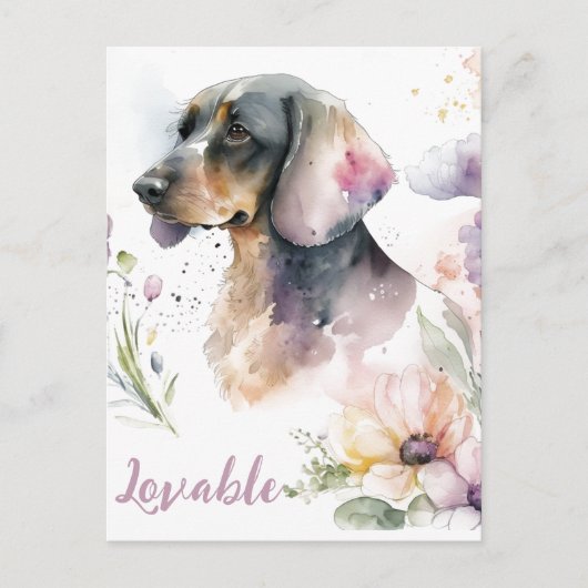 Carte Postale Bouquet Dachshund et fleurs (Devant)