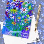 Carte Postale Bouquet Daisy coloré Bleu Joyeux anniversaire Pers<br><div class="desc">Customisez cette carte avec votre propre texte au dos ! Consultez mon magasin pour en savoir plus !</div>