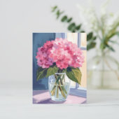Carte Postale Bouquet d'aquarelle rose Vase Hydrangea (Debout devant)