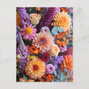 Carte Postale Bouquet d'automne avec dahlias, freesias et gerber