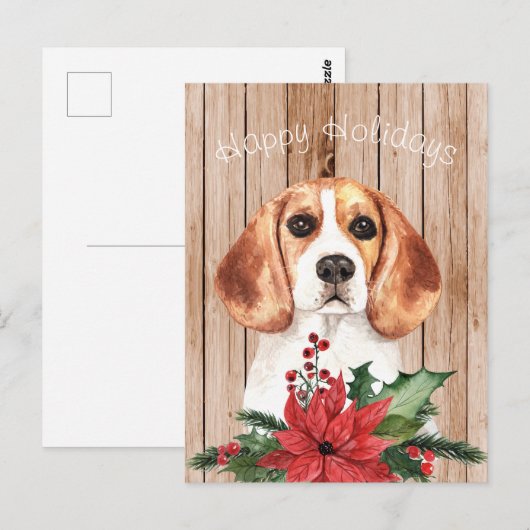Carte Postale Bouquet de Beagle d'aquarelle et Noël (Devant / Derrière)