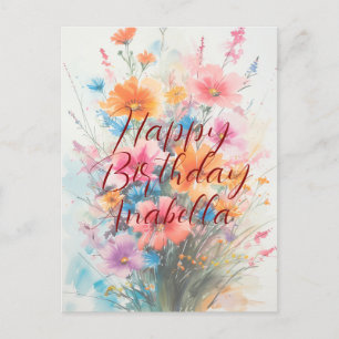 Carte Postale Bouquet de Calligraphie Fleurs Anniversaire