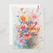 Carte Postale Bouquet de Calligraphie Fleurs Anniversaire (Devant / Derrière)