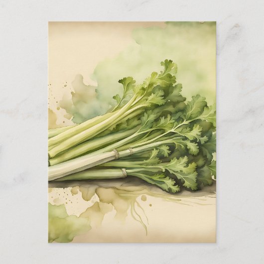 Carte Postale Bouquet de Céleri Frais Aquarelle (Devant)
