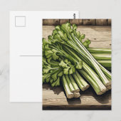 Carte Postale Bouquet de céleri frais sur bois (Devant / Derrière)