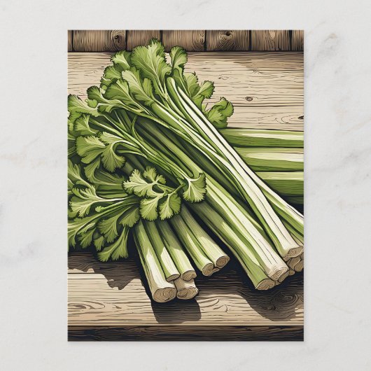 Carte Postale Bouquet de céleri frais sur bois (Devant)