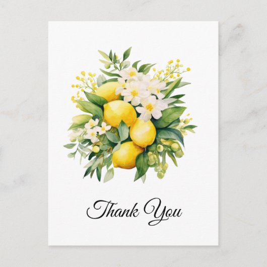 Carte Postale Bouquet de citron avec Merci de fleurs blanches (Devant)