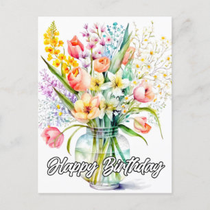 Carte Postale Bouquet de fleurs à l'aquarelle