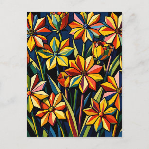 Carte Postale Bouquet de fleurs arc-en-ciel géométrique vibrant