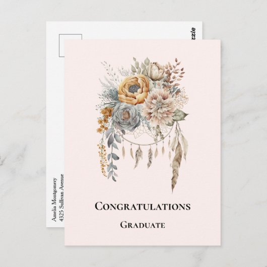 Carte Postale Bouquet de fleurs Boho et Dreamcatcher Graduation (Devant / Derrière)