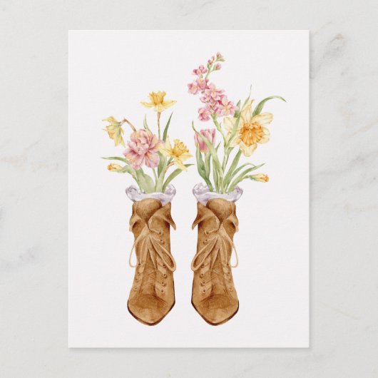 Carte Postale Bouquet de fleurs bottes vintages (Devant)