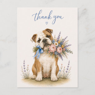 Carte Postale Bouquet de fleurs Bulldog anglais Merci