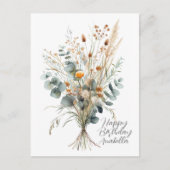 Carte Postale Bouquet de fleurs Calligraphie Joyeux anniversaire (Devant)