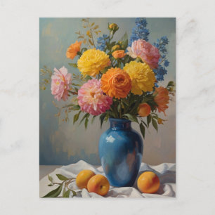 Carte Postale Bouquet de fleurs dans un vase bleu