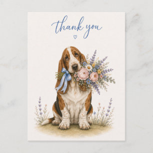 Carte Postale Bouquet de fleurs de Basset Hound pour un remercie