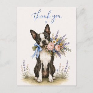 Carte Postale Bouquet de fleurs de Boston Terrier Merci