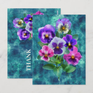 Carte Postale Bouquet de fleurs de violettes pansy MERCI