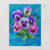 Carte Postale Bouquet de fleurs de violettes pensées MERCI (Devant)