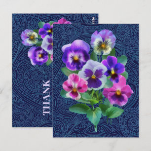 Carte Postale Bouquet de fleurs de violettes pensées MERCI