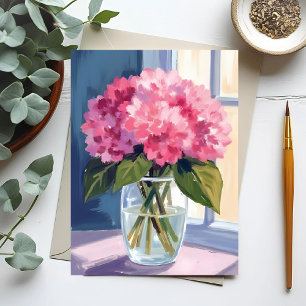 Carte Postale Bouquet de fleurs d'hortensia rose Vase Aquarelle