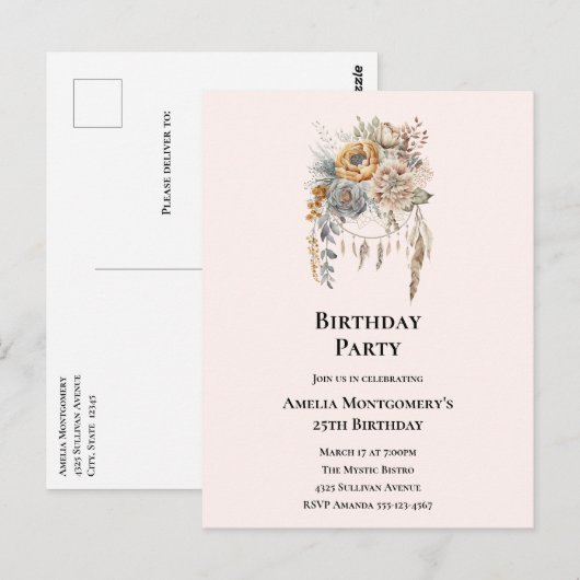 Carte Postale Bouquet de fleurs élégant avec anniversaire de Dre (Devant / Derrière)