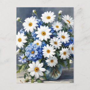 Carte Postale Bouquet de fleurs Élégantes marguerites Aquarelle