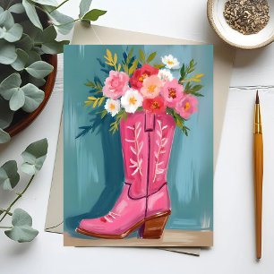 Carte Postale Bouquet de fleurs en bottes de cowgirl rose aquare