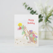 Carte Postale Bouquet de fleurs et hérisson (Debout devant)