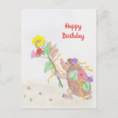 Carte Postale Bouquet de fleurs et hérisson (Devant)