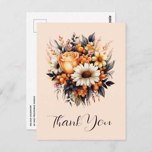 Carte Postale Bouquet de fleurs gris orange (Devant / Derrière)