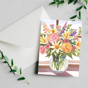 Carte Postale Bouquet de fleurs printanières   Aquarelle florale