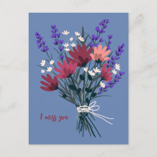 Carte Postale Bouquet de fleurs sauvages I TU ME MANQUES Joli PE