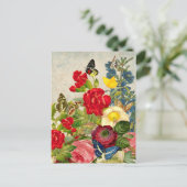 Carte Postale Bouquet de fleurs vintages aux papillons (Debout devant)
