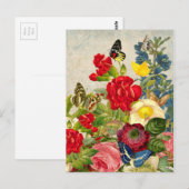 Carte Postale Bouquet de fleurs vintages aux papillons (Devant / Derrière)