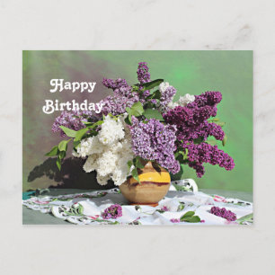 Carte Postale Bouquet de lilas violets et blancs pour anniversai
