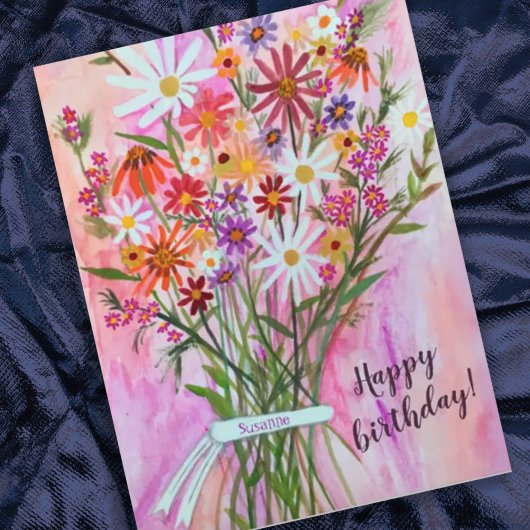 Carte Postale Bouquet de Marguerite Coloré Joyeux Anniversaire