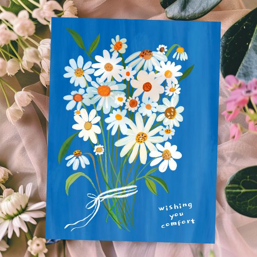 Carte Postale Bouquet de marguerites Gouache Condoléances Désolé