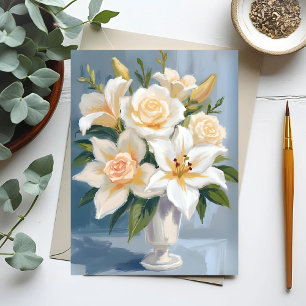Carte Postale Bouquet de mariage blanc aquarelle florale