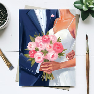 Carte Postale Bouquet de mariage de la mariée et du marié aquare