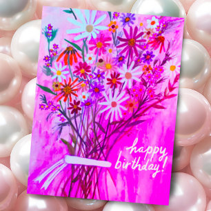Carte Postale Bouquet de pâquerettes coloré Joyeux anniversaire