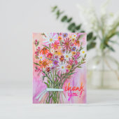 Carte Postale Bouquet de pâquerettes colorées Merci (Debout devant)