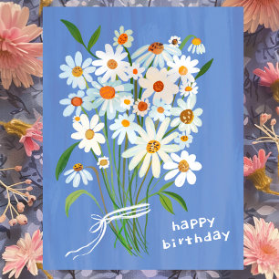 Carte Postale Bouquet de pâquerettes Joyeux Anniversaire Gouache