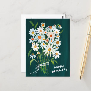 Carte Postale Bouquet de pâquerettes Joyeux anniversaire Gouache
