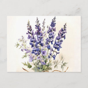 Carte Postale Bouquet de pied d'alouette romantique aquarelle