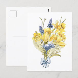 Carte Postale Bouquet de printemps à l'aquarelle avec des jonqui