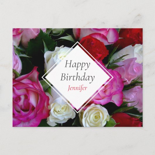 Carte Postale Bouquet de roses Joyeux Anniversaire (Devant)