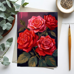 Carte Postale Bouquet de roses   Peinture aquarelle florale roug