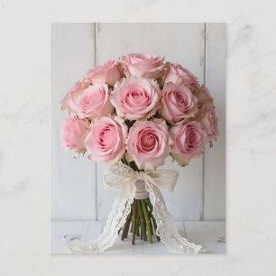 Carte Postale Bouquet de roses roses en dentelle de perle romant