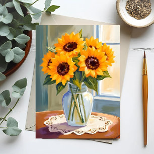 Carte Postale Bouquet de tournesol jaune floral aquarelle