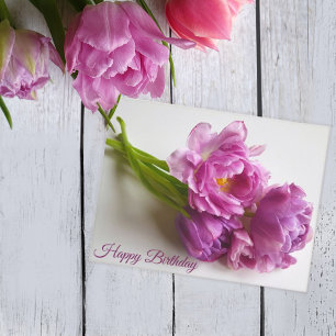 Carte Postale Bouquet de tulipes en fleurs roses. Joyeux anniver